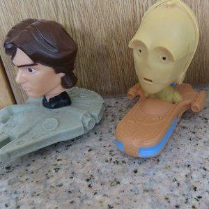 SET of 4 Star Wars Bobbleheads Solo Chewbacca C3PO Boba Fett (K158)